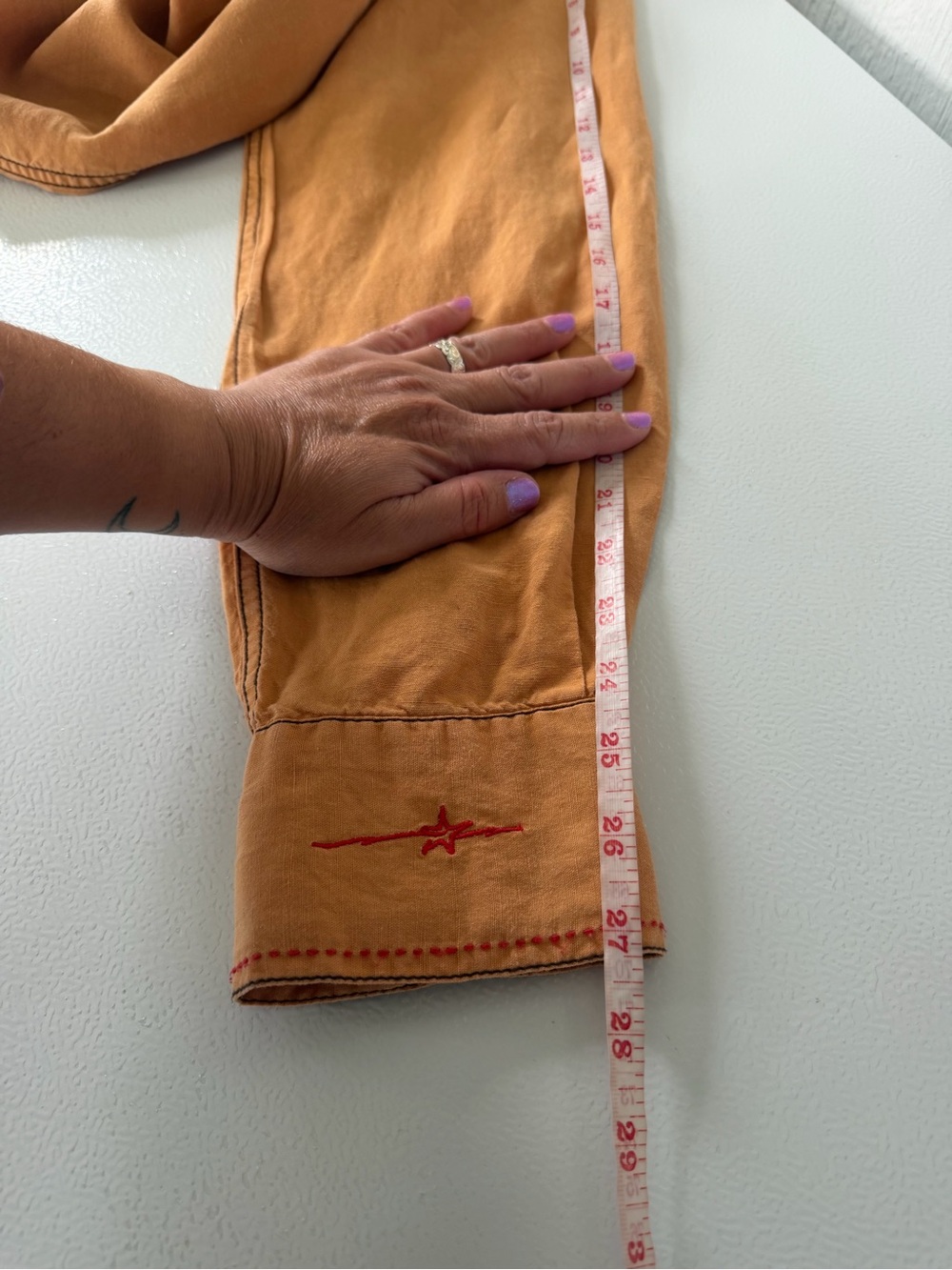 Ryan Michael Men’s Large Linen Blend Western Shirt Sunset Orange Embroidered - Picture 8 of 8